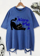 Unisex Vintage Washed T-Shirt – Black Cat Graphic Cotton Loose Fit Tee - AllTrendMart - image 1
