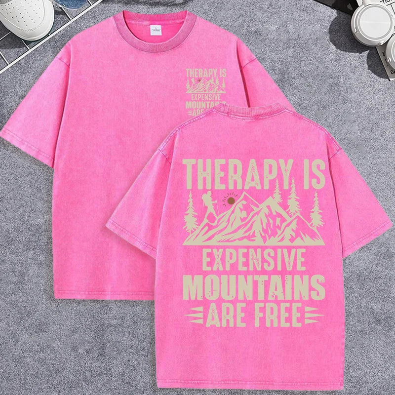 Unisex Vintage Washed T-Shirt – Mountain Graphic “Therapy Is Expensive” Cotton Tee - AllTrendMart - image 10