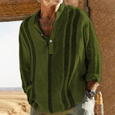 Men’s Striped Stand Collar T-Shirt – Lightweight Slub Casual Top men-tshirt AllTrendMart Green S