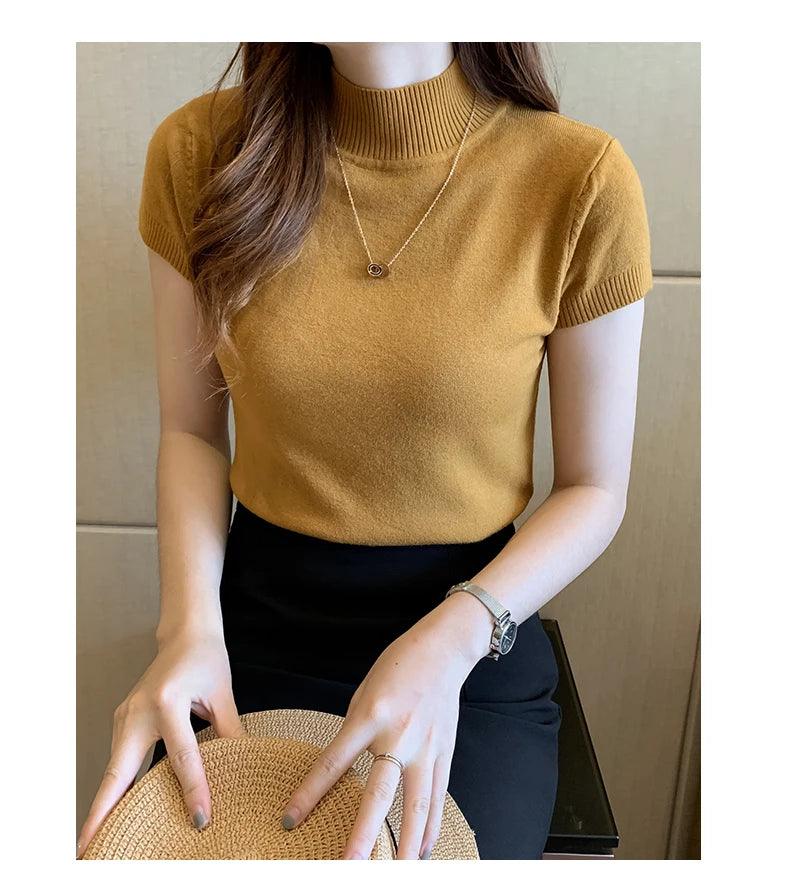 Women Half High Neck T-Shirt – Slim Fit Casual Elegant Top women-tshirt AllTrendMart