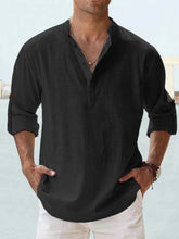 Men’s Cotton Linen Long Sleeve Shirt – Casual Stand Collar Loose Fit Top men-tshirt AllTrendMart