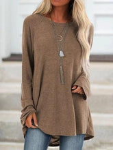 Women’s Loose Long Sleeve T-Shirt – Round Neck Casual Pullover Top women-tshirt AllTrendMart Coffee Brown S