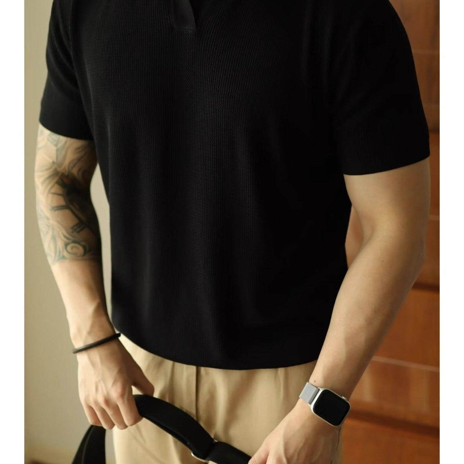 Men’s Minimalist Polo T-Shirt – Short Sleeve Casual Retro Style Top men-tshirt AllTrendMart Black M