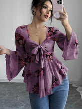 Women’s Floral Lace-Up Square Neck T-Shirt – Long Sleeve Casual Top women-tshirt AllTrendMart Dark Purple S