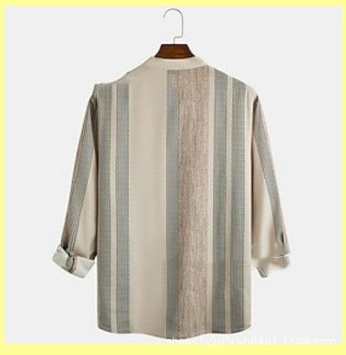 Men’s Striped Stand Collar T-Shirt – Lightweight Slub Casual Top men-tshirt AllTrendMart
