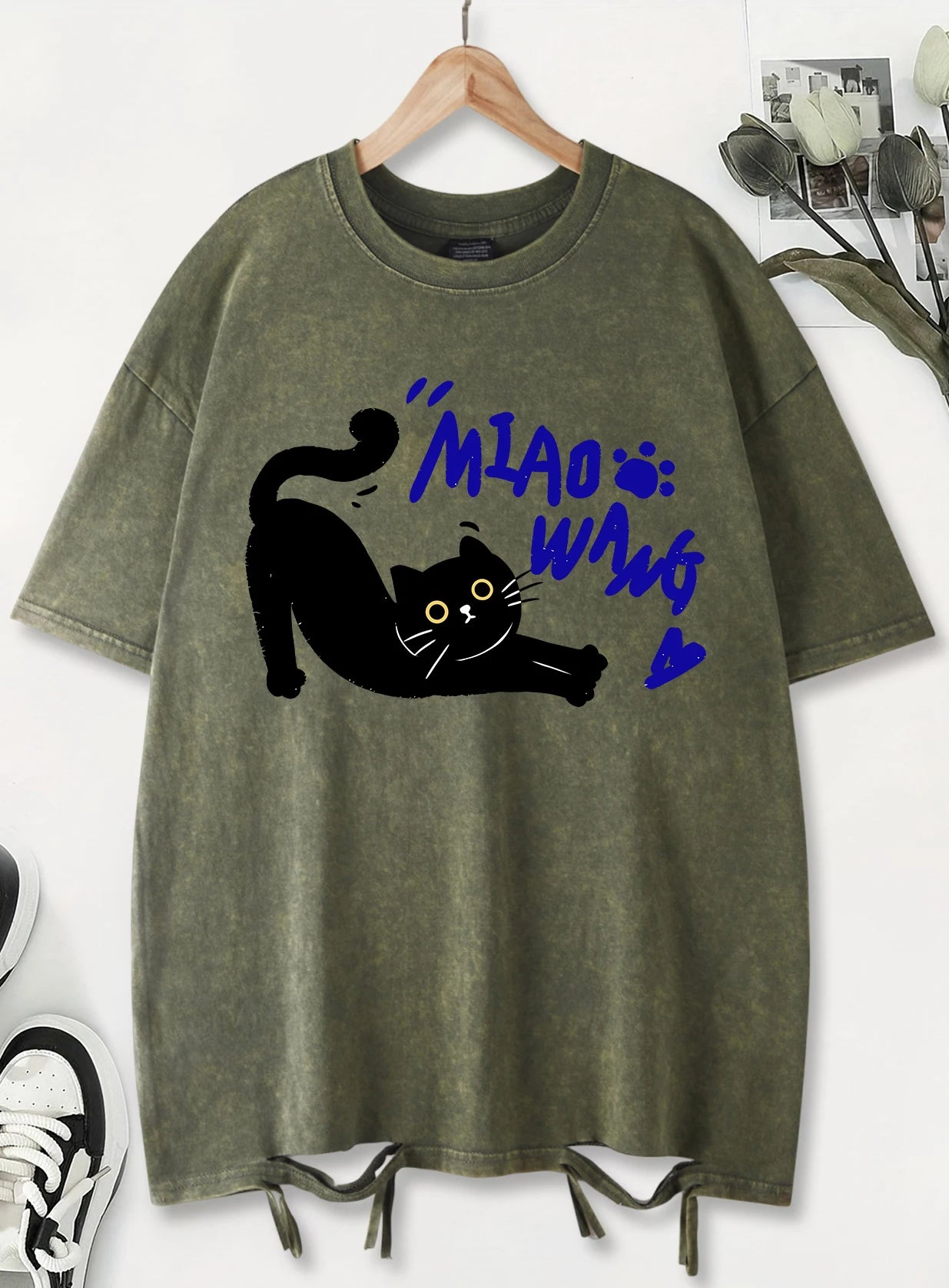Unisex Vintage Washed T-Shirt – Black Cat Graphic Cotton Loose Fit Tee - AllTrendMart - image 8