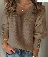 Women’s Cotton V-Neck Long Sleeve T-Shirt – Loose Fit Casual Top women-tshirt AllTrendMart