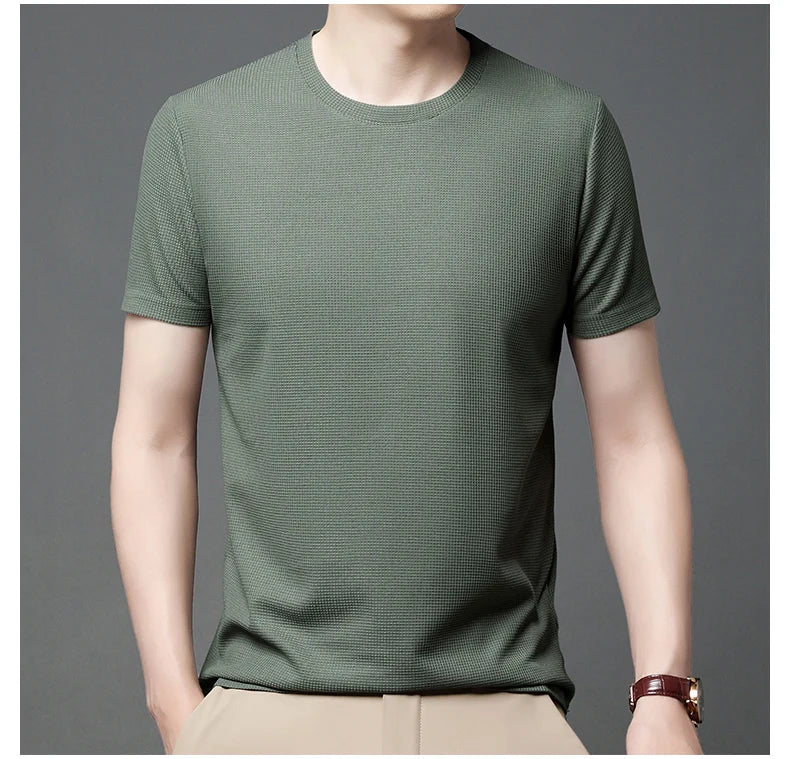 Men’s Waffle Knit T-Shirt – Short Sleeve Breathable Casual Summer Top men-tshirt AllTrendMart