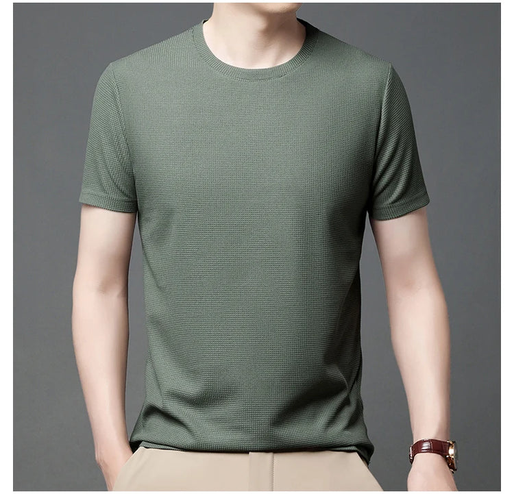 Men’s Waffle Knit T-Shirt – Short Sleeve Breathable Casual Summer Top men-tshirt AllTrendMart