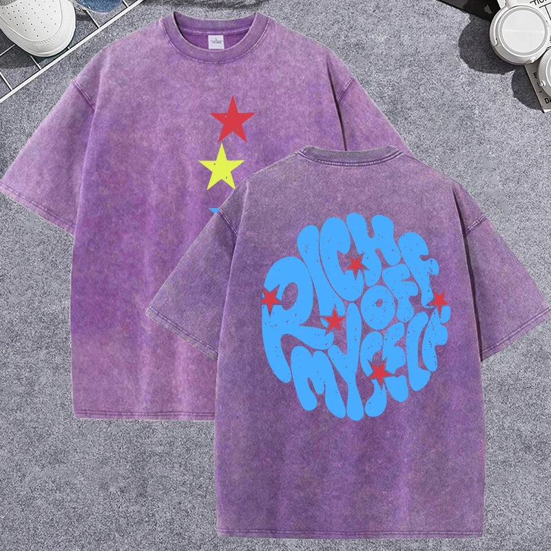 Unisex Vintage Washed T-Shirt – “Rich Off Myself” Graphic Cotton Loose Fit Tee - AllTrendMart - image 1