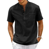 Men’s Cotton Linen Henley Shirt – Short Sleeve Casual Summer Top men-tshirt AllTrendMart