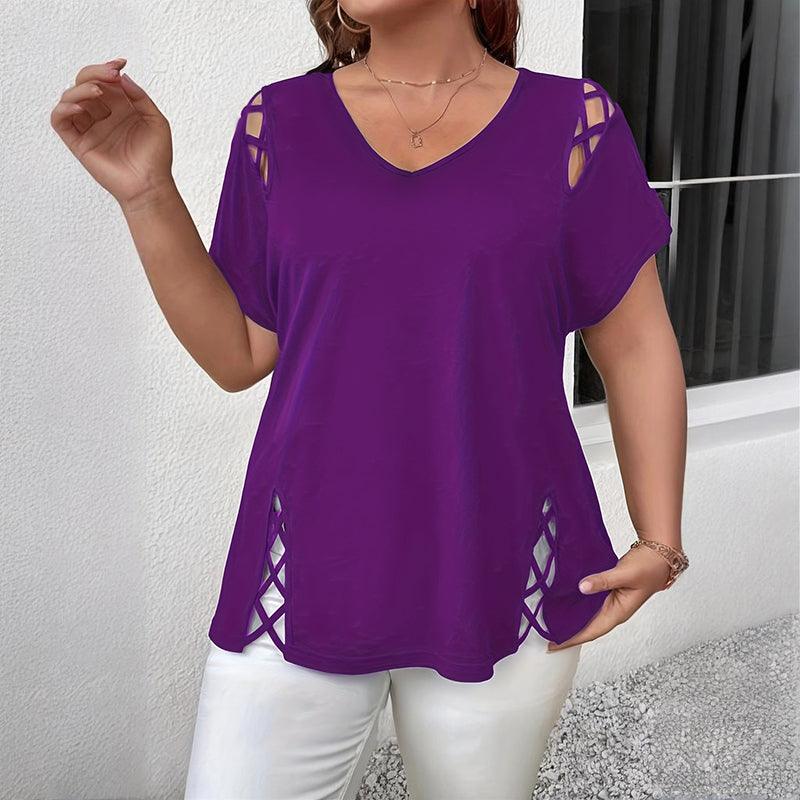 Women’s Plus Size Criss Cross V-Neck T-Shirt – Short Sleeve Casual Top women-tshirt AllTrendMart
