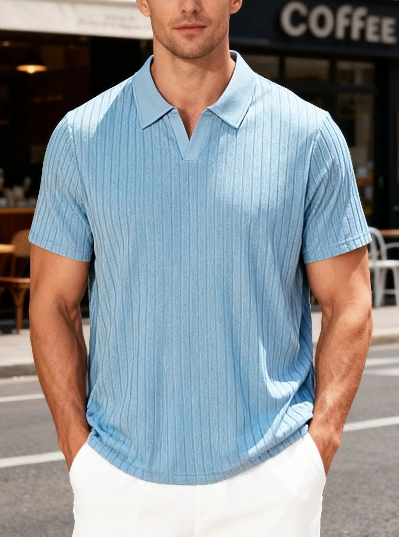 Men’s Jacquard Polo T-Shirt – Casual Relaxed Fit Summer Lapel Top men-tshirt AllTrendMart Light Blue S