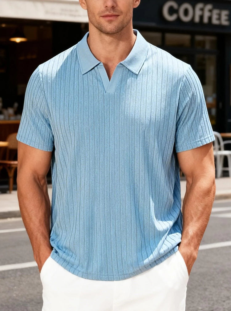 Men’s Jacquard Polo T-Shirt – Casual Relaxed Fit Summer Lapel Top men-tshirt AllTrendMart Light Blue S