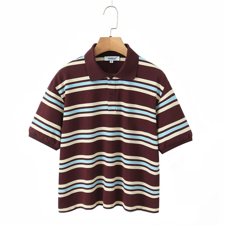Retro Contrast Color Pure Cotton Striped Polo T-Shirt men-tshirt AllTrendMart B L