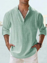 Men’s Cotton Linen Long Sleeve Shirt – Casual Stand Collar Loose Fit Top men-tshirt AllTrendMart