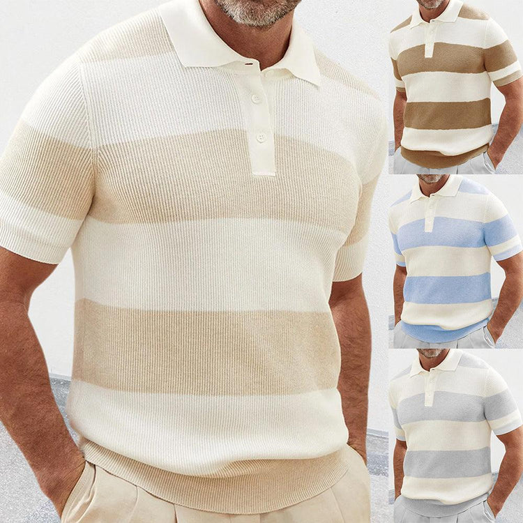 Men’s Short Sleeve Knit Polo T-Shirt – Slim Fit Color Block Casual Top men-tshirt AllTrendMart