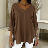 Women’s Denim-Look V-Neck Long Sleeve T-Shirt – Casual Soft Top women-tshirt AllTrendMart