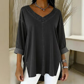 Women’s Denim-Look V-Neck Long Sleeve T-Shirt – Casual Soft Top women-tshirt AllTrendMart
