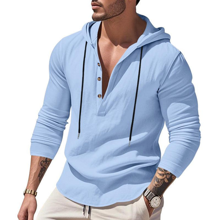 Men’s Hooded Long Sleeve T-Shirt – Lightweight Linen Casual Hoodie men-tshirt AllTrendMart