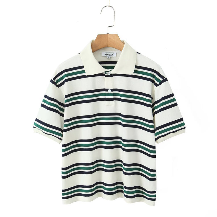Retro Contrast Color Pure Cotton Striped Polo T-Shirt men-tshirt AllTrendMart A L