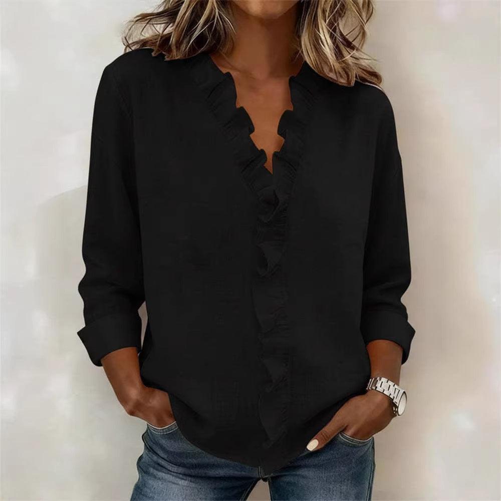 Women’s Ruffled Long Sleeve T-Shirt – Asymmetrical Casual Stylish Top women-tshirt AllTrendMart