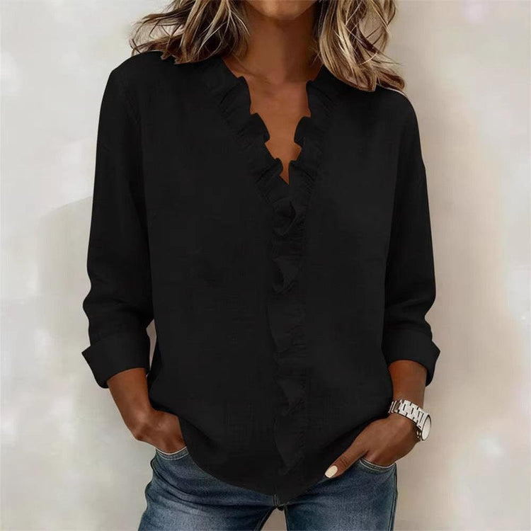Women’s Ruffled Long Sleeve T-Shirt – Asymmetrical Casual Stylish Top women-tshirt AllTrendMart