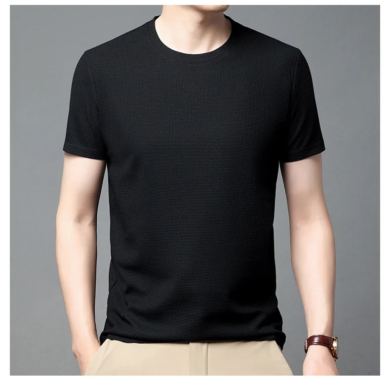Men’s Waffle Knit T-Shirt – Short Sleeve Breathable Casual Summer Top men-tshirt AllTrendMart
