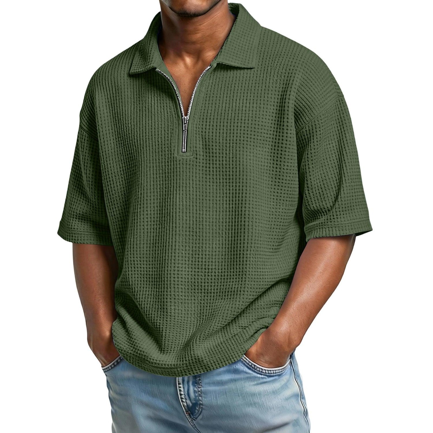 Men’s Waffle Knit Polo T-Shirt – Short Sleeve Breathable Summer Tee men-tshirt AllTrendMart Army Green S