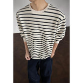 Men’s Striped Loose Fit Long Sleeve T-Shirt – Casual Streetwear Tee men-tshirt AllTrendMart White M