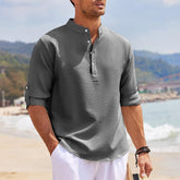 Men’s Stand Collar Long Sleeve Shirt – Casual Loose Fit Solid Color Top men-tshirt AllTrendMart