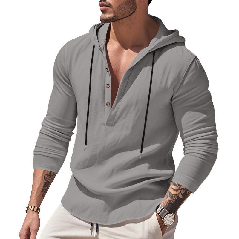 Men’s Hooded Long Sleeve T-Shirt – Lightweight Linen Casual Hoodie men-tshirt AllTrendMart