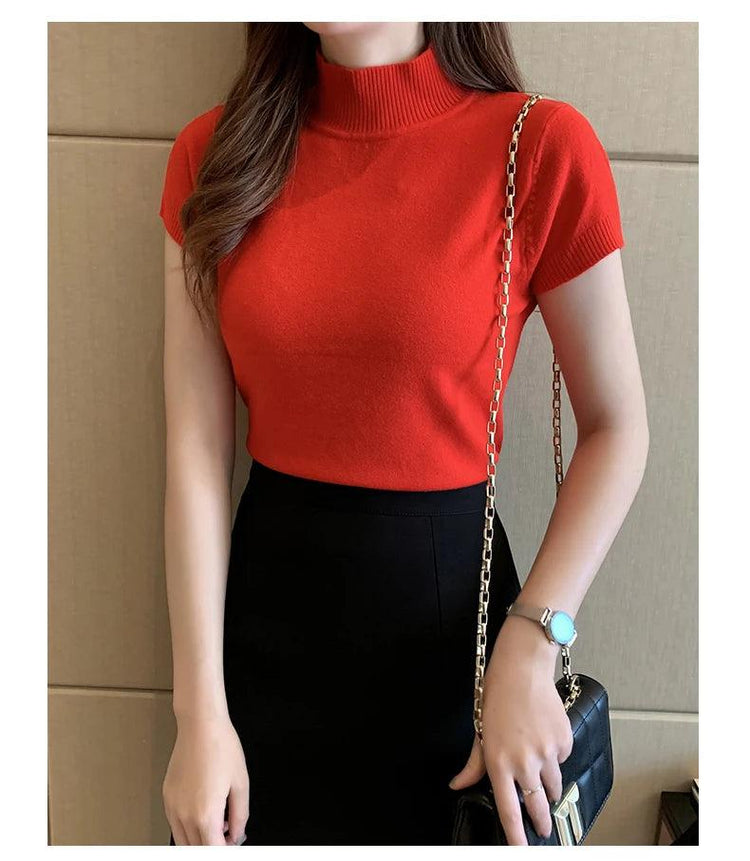 Women Half High Neck T-Shirt – Slim Fit Casual Elegant Top women-tshirt AllTrendMart