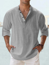 Men’s Cotton Linen Long Sleeve Shirt – Casual Stand Collar Loose Fit Top men-tshirt AllTrendMart