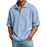 Men’s Waffle Knit Polo T-Shirt – Short Sleeve Breathable Summer Tee men-tshirt AllTrendMart Sky Blue S