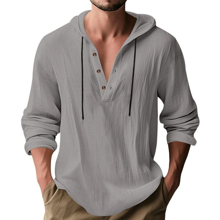 Men’s Hooded Long Sleeve T-Shirt – Lightweight Linen Casual Hoodie men-tshirt AllTrendMart Gray S