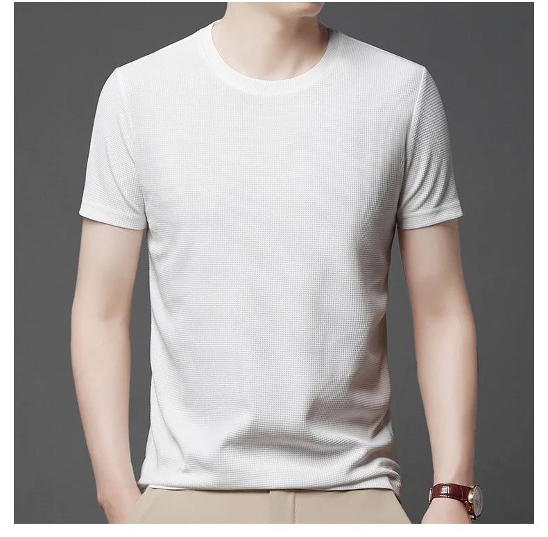 Men’s Waffle Knit T-Shirt – Short Sleeve Breathable Casual Summer Top men-tshirt AllTrendMart