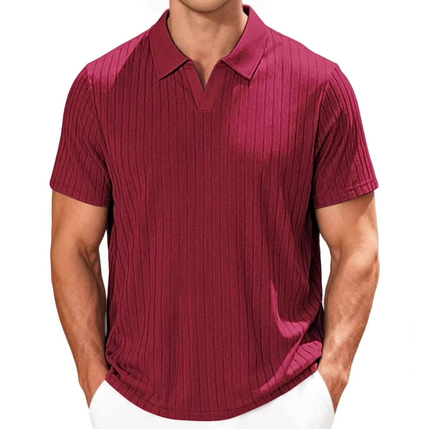 Men’s Jacquard Polo T-Shirt – Casual Relaxed Fit Summer Lapel Top men-tshirt AllTrendMart Wine Red S
