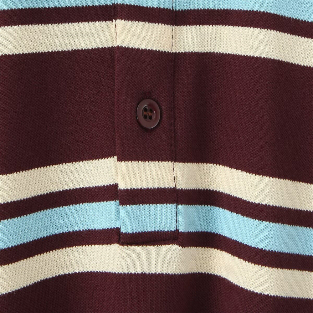 Retro Contrast Color Pure Cotton Striped Polo T-Shirt men-tshirt AllTrendMart