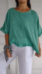Women’s Ruffle Sleeve T-Shirt – Cotton Casual Short Sleeve Top women-tshirt AllTrendMart Green S