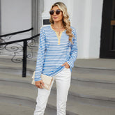 Women’s Striped V-Neck Long Sleeve T-Shirt – Loose Fit Casual Top women-tshirt AllTrendMart