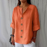 Women’s V-Neck Button T-Shirt – Loose Fit Long Sleeve Casual Top women-tshirt AllTrendMart