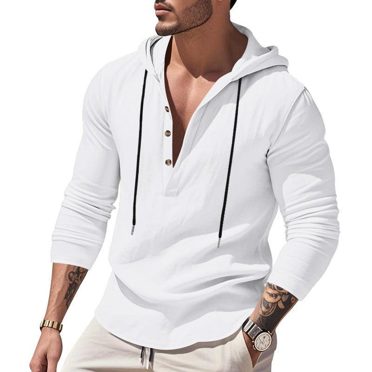 Men’s Hooded Long Sleeve T-Shirt – Lightweight Linen Casual Hoodie men-tshirt AllTrendMart