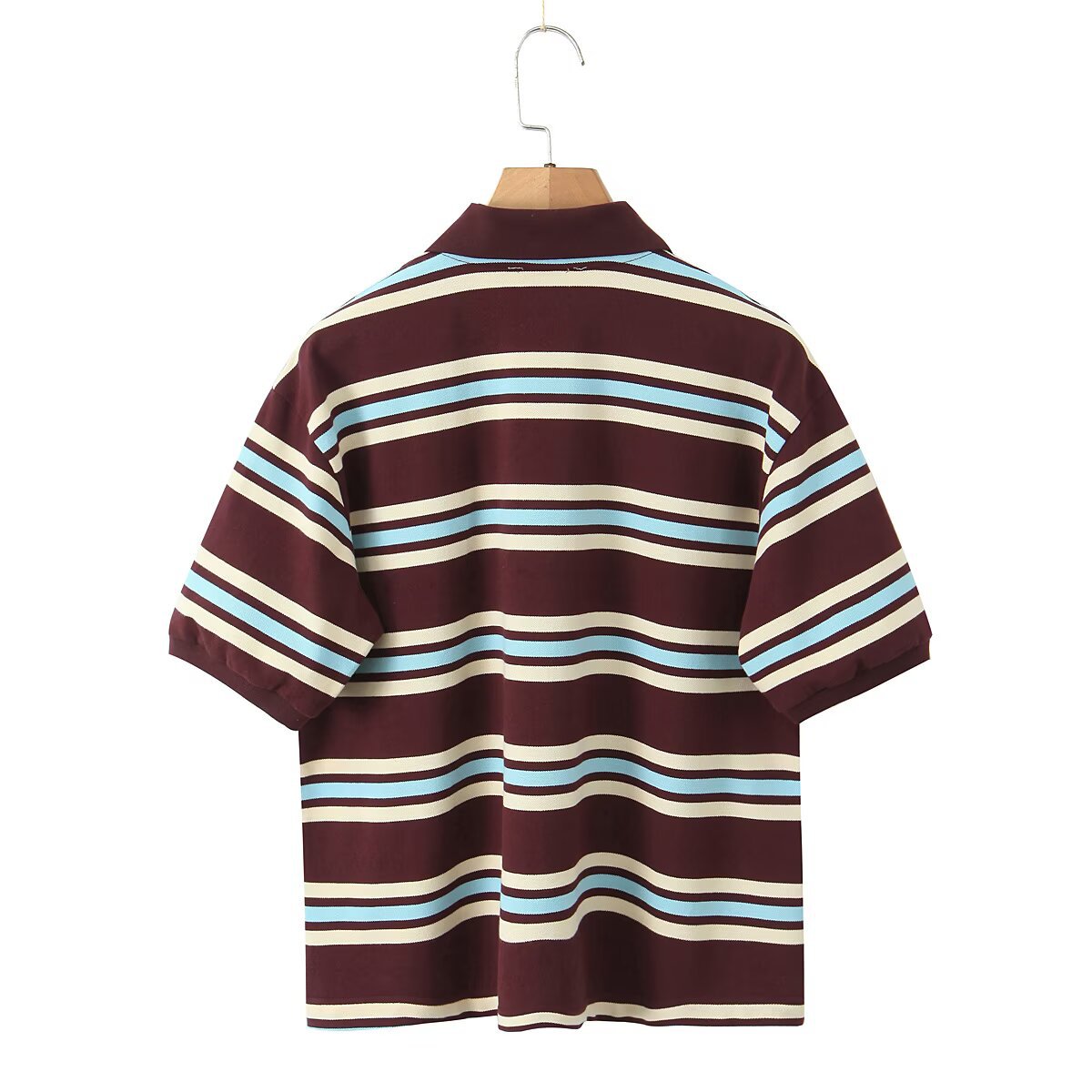 Retro Contrast Color Pure Cotton Striped Polo T-Shirt men-tshirt AllTrendMart
