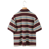 Retro Contrast Color Pure Cotton Striped Polo T-Shirt men-tshirt AllTrendMart