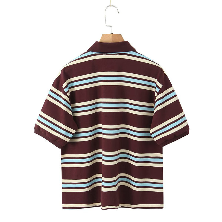 Retro Contrast Color Pure Cotton Striped Polo T-Shirt men-tshirt AllTrendMart