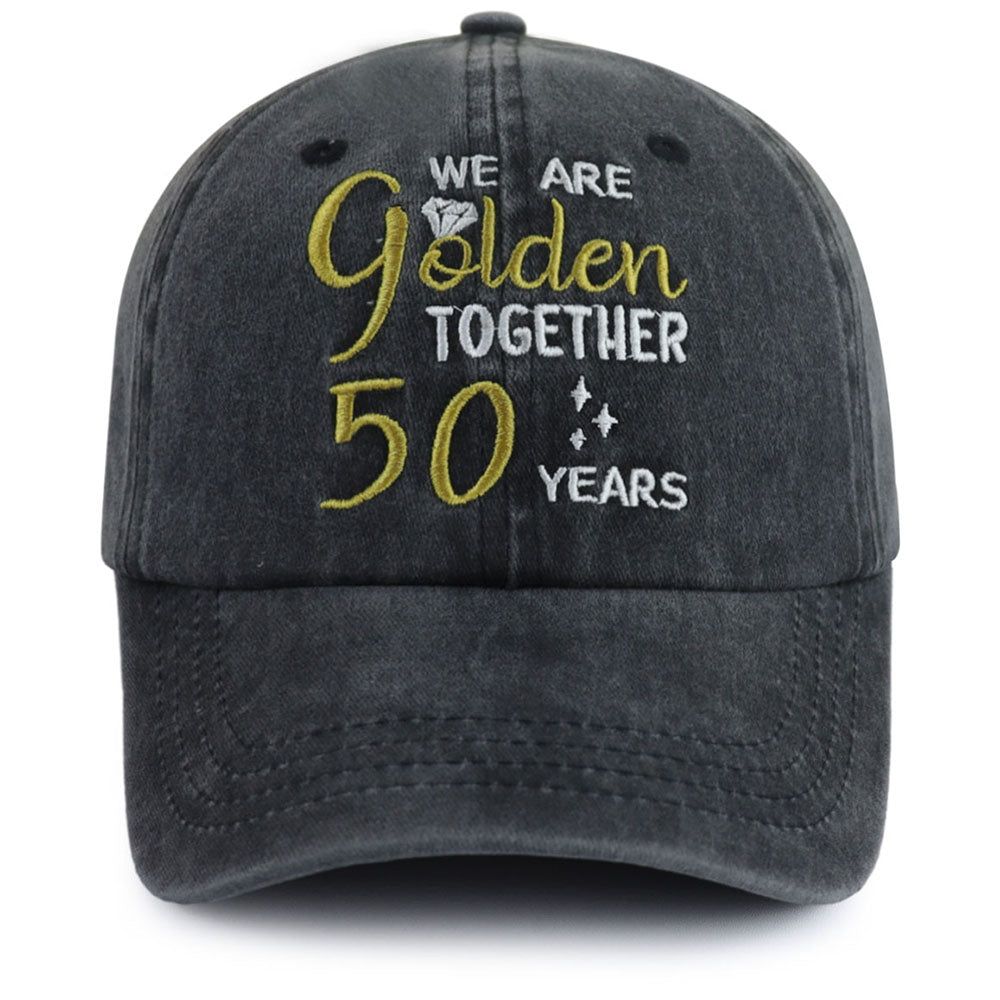 2pcs 50th Wedding Anniversary Gifts For Couple Baseball Cap For Men Women, Parents, Grandpa Grandma (10219955093784)
