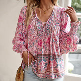 Women’s Printed V-Neck Long Sleeve T-Shirt – Casual Soft Tee women-tshirt AllTrendMart