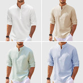 Men’s Stand Collar Long Sleeve Shirt – Casual Loose Fit Solid Color Top men-tshirt AllTrendMart