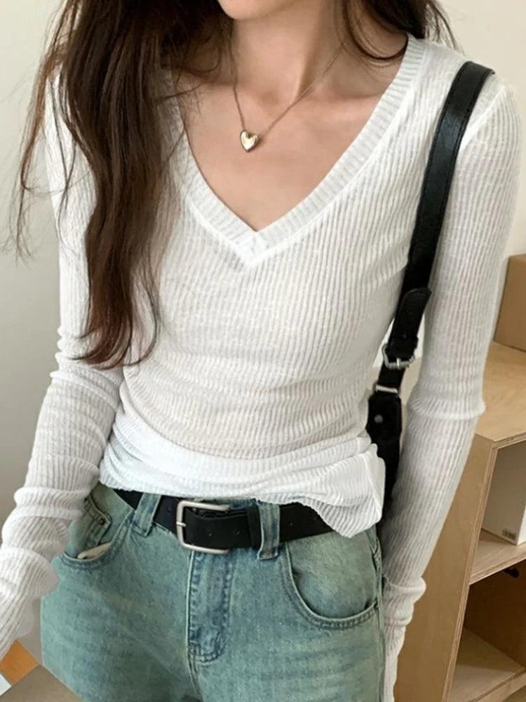 Women’s Sheer Long Sleeve T-Shirt – Slim Fit Lightweight Y2K Top women-tshirt AllTrendMart